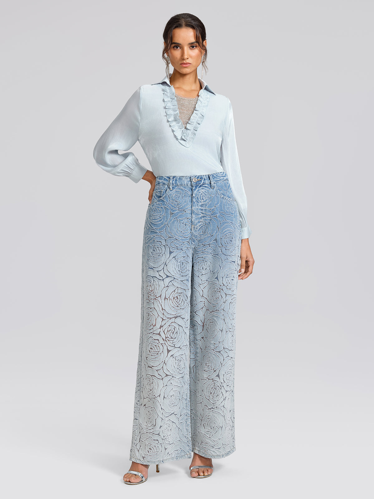 Pearlescent Beaded V-Neck Shirt