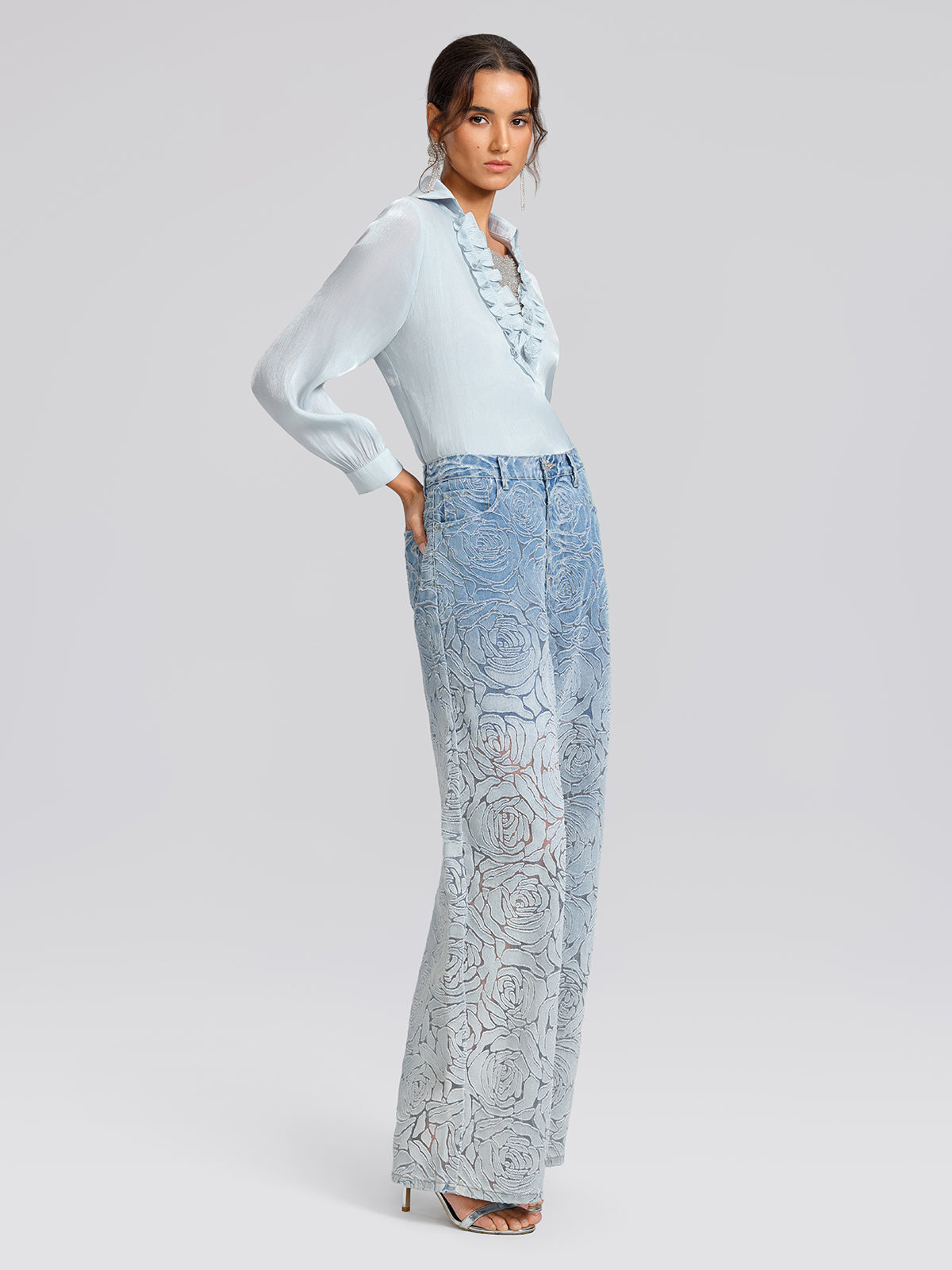 Pearlescent Beaded V-Neck Shirt
