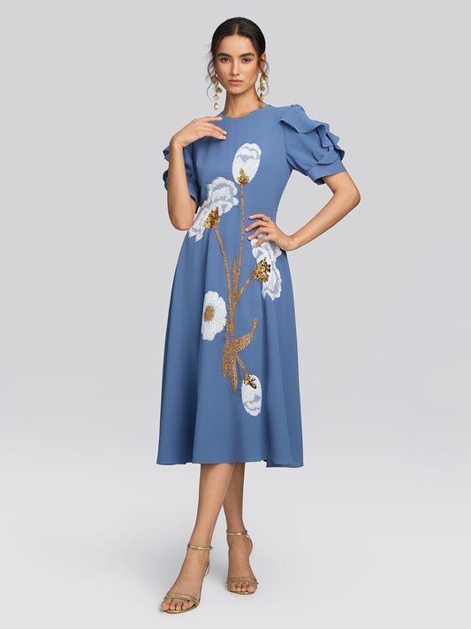 Sequin Embroidered Tulip Floral Dress