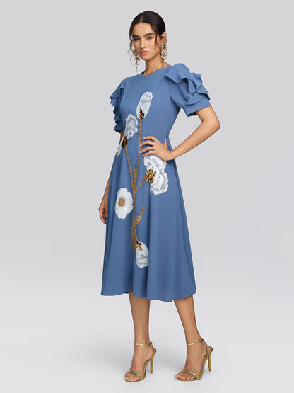 Sequin Embroidered Tulip Floral Dress