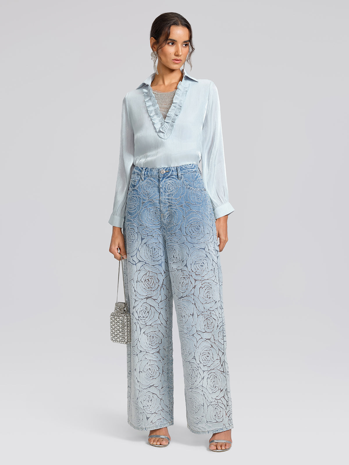 Pearlescent Beaded V-Neck Shirt