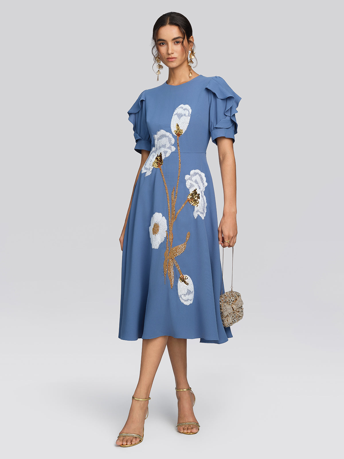 Sequin Embroidered Tulip Floral Dress