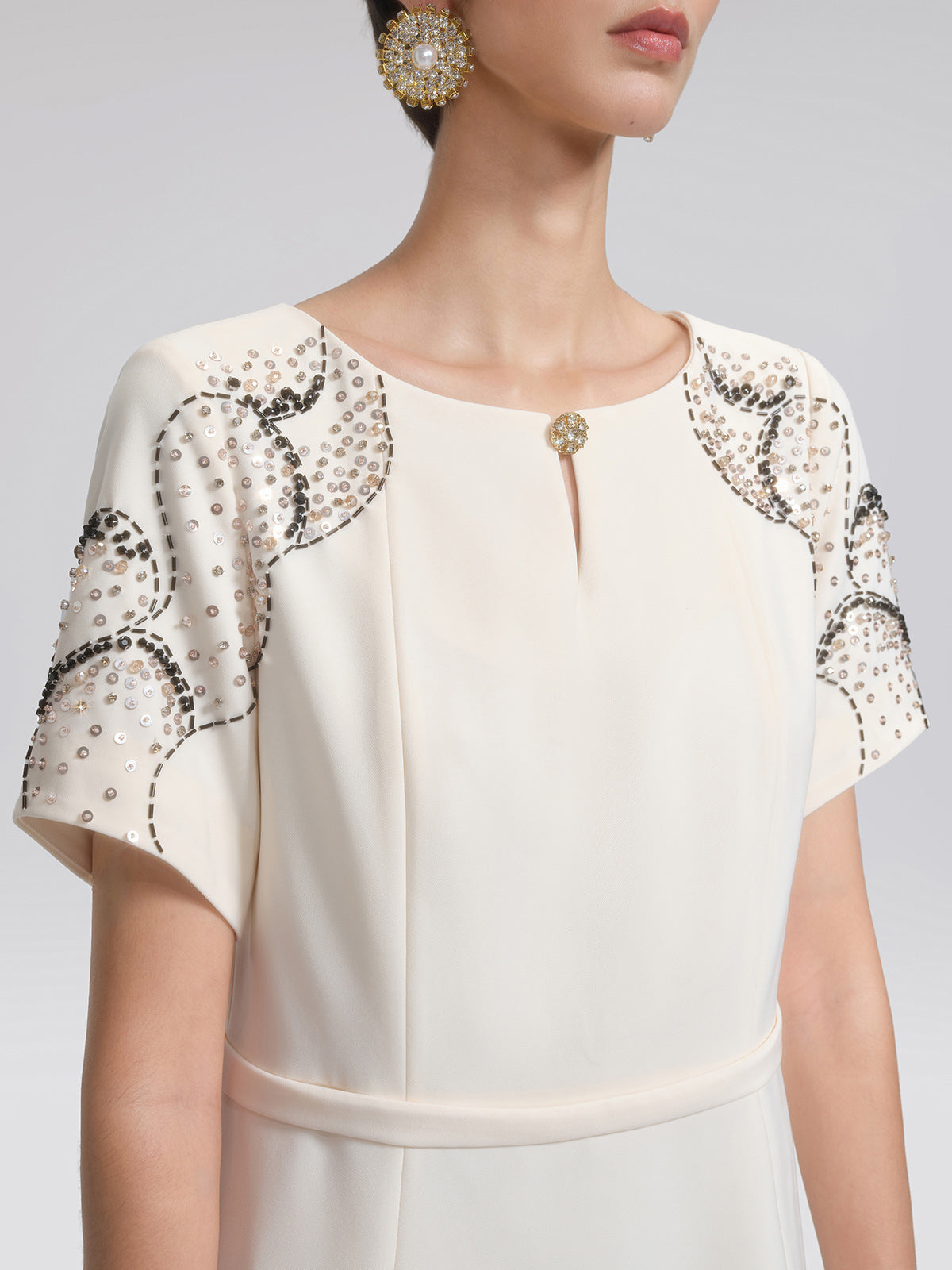 Hand-Beaded Sequin Waist-Cinching Dress