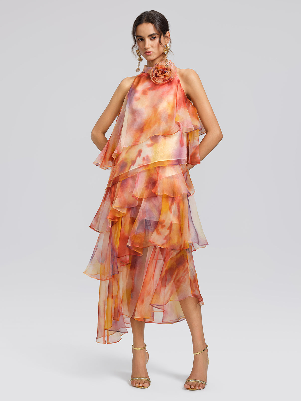 Silk Tie-Dye Ruffled Vacation Skirt