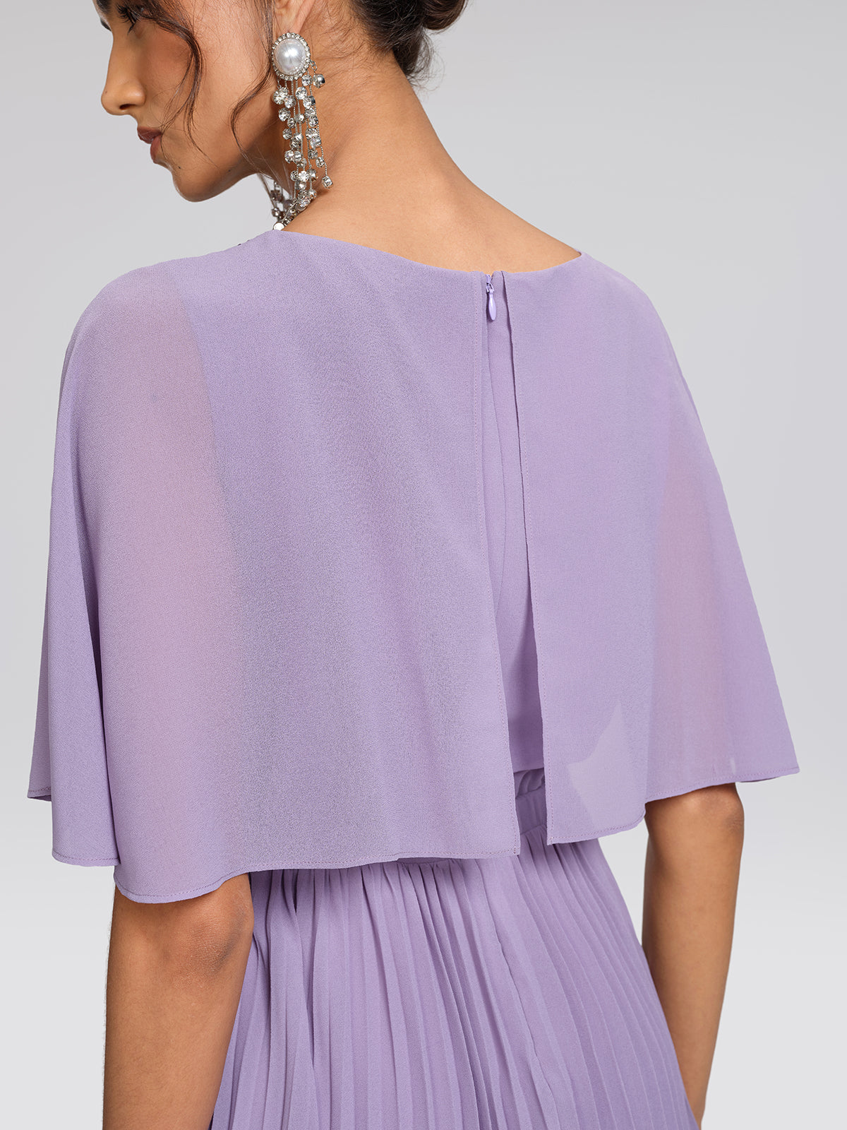 Embroidered Pleated Maxi Dress (Detachable Floral & Waist Tie Included)