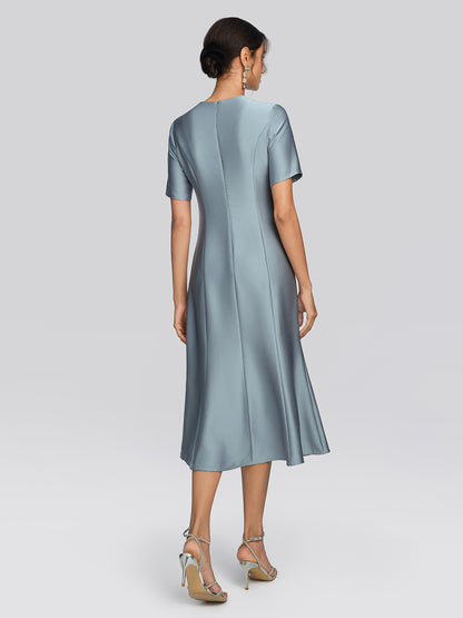 Acetate Satin 3D Flower Beaded Dress