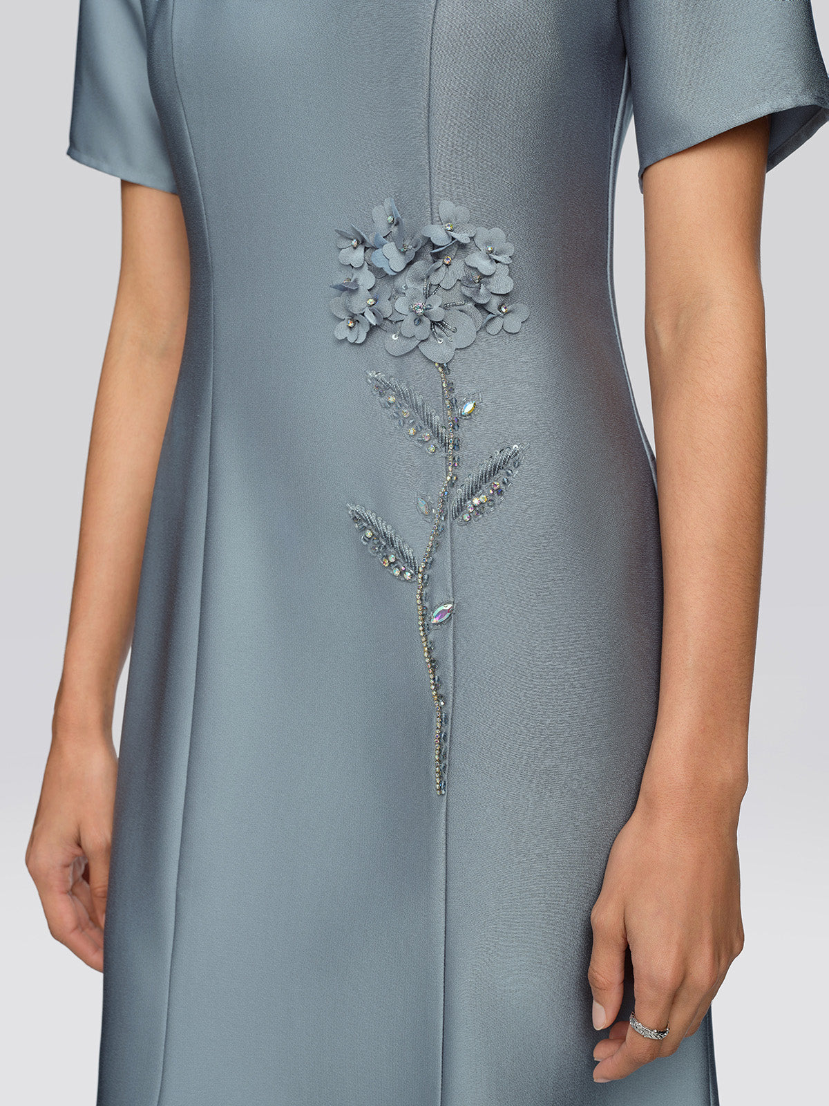 Acetate Satin 3D Flower Beaded Dress