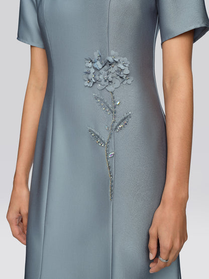 Acetate Satin 3D Flower Beaded Dress