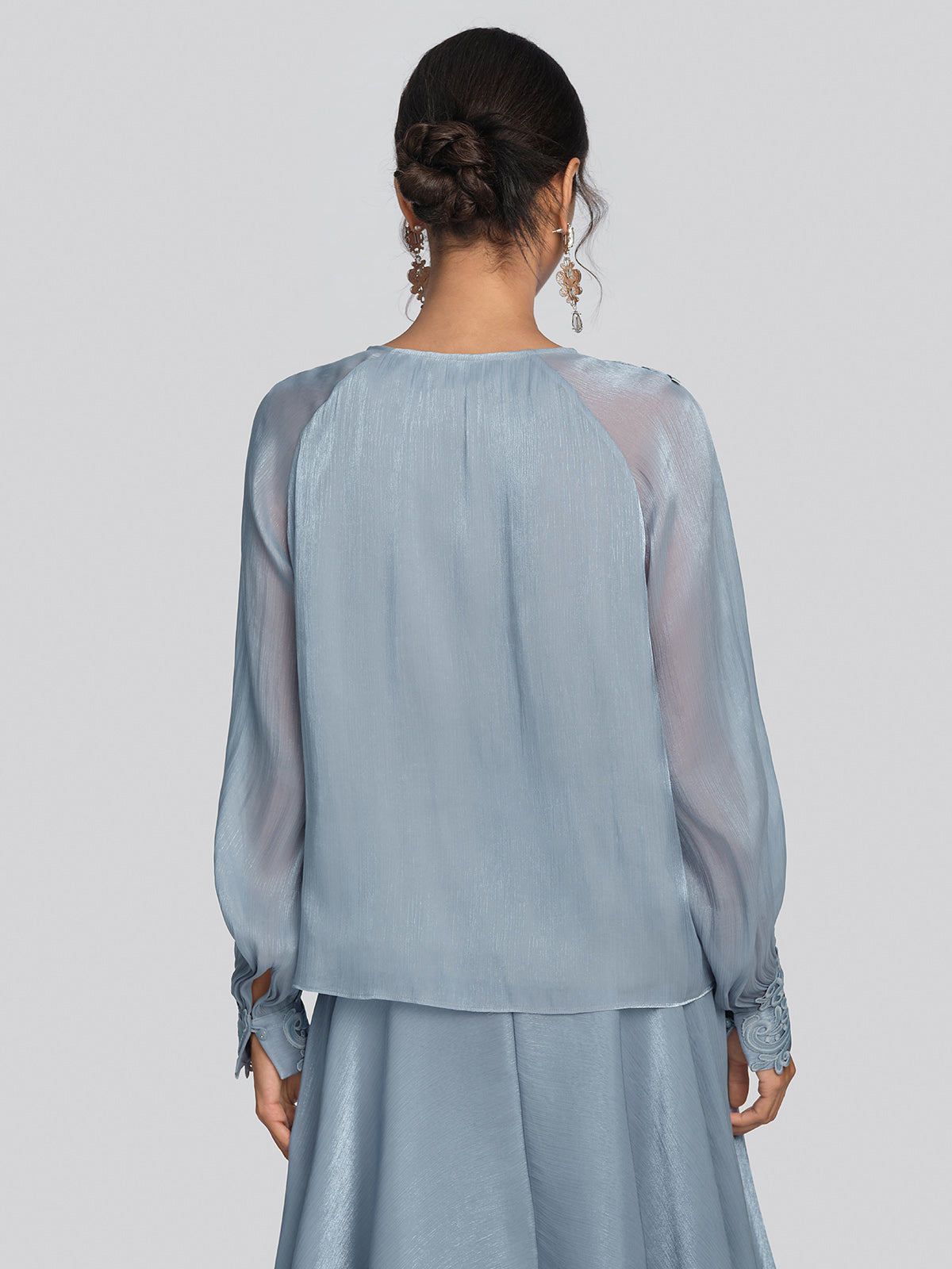 Pearlescent Organza Guipure Lace V-Neck Blouse