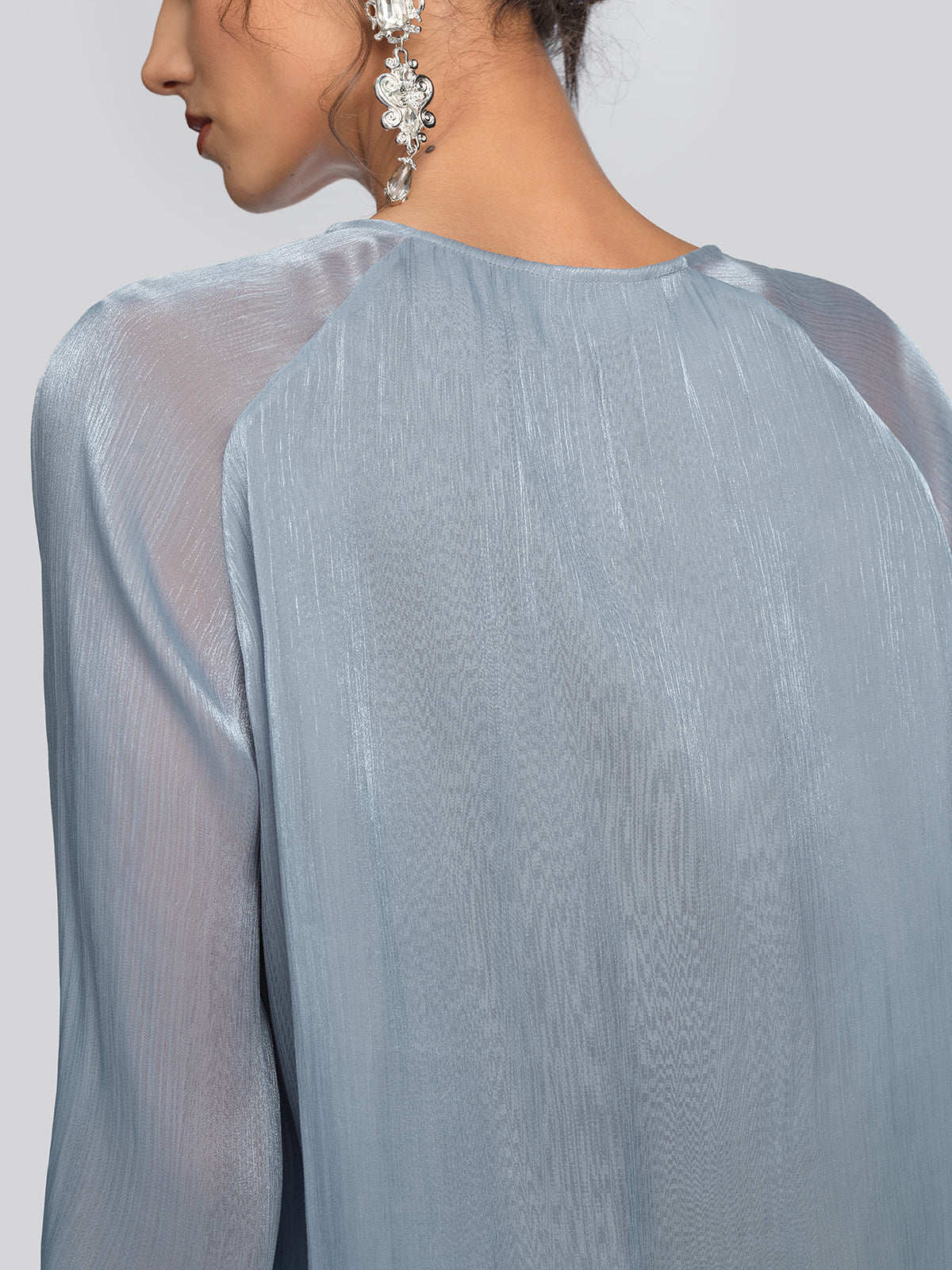 Pearlescent Organza Guipure Lace V-Neck Blouse