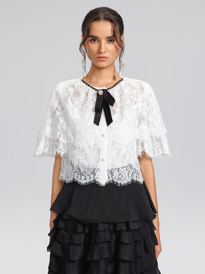 Lace Bow Tie French Style Blouse(Camisole Included)