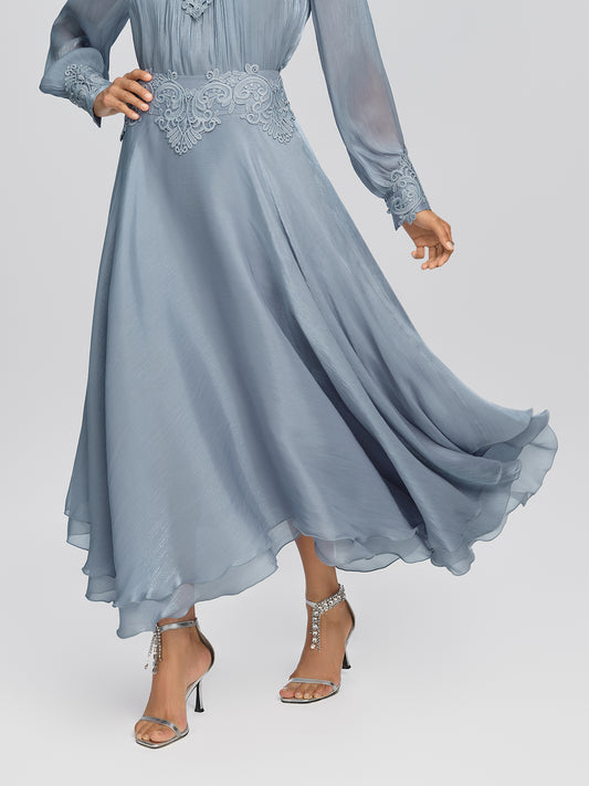 Pearlescent Organza Guipure Lace A-Line Skirt