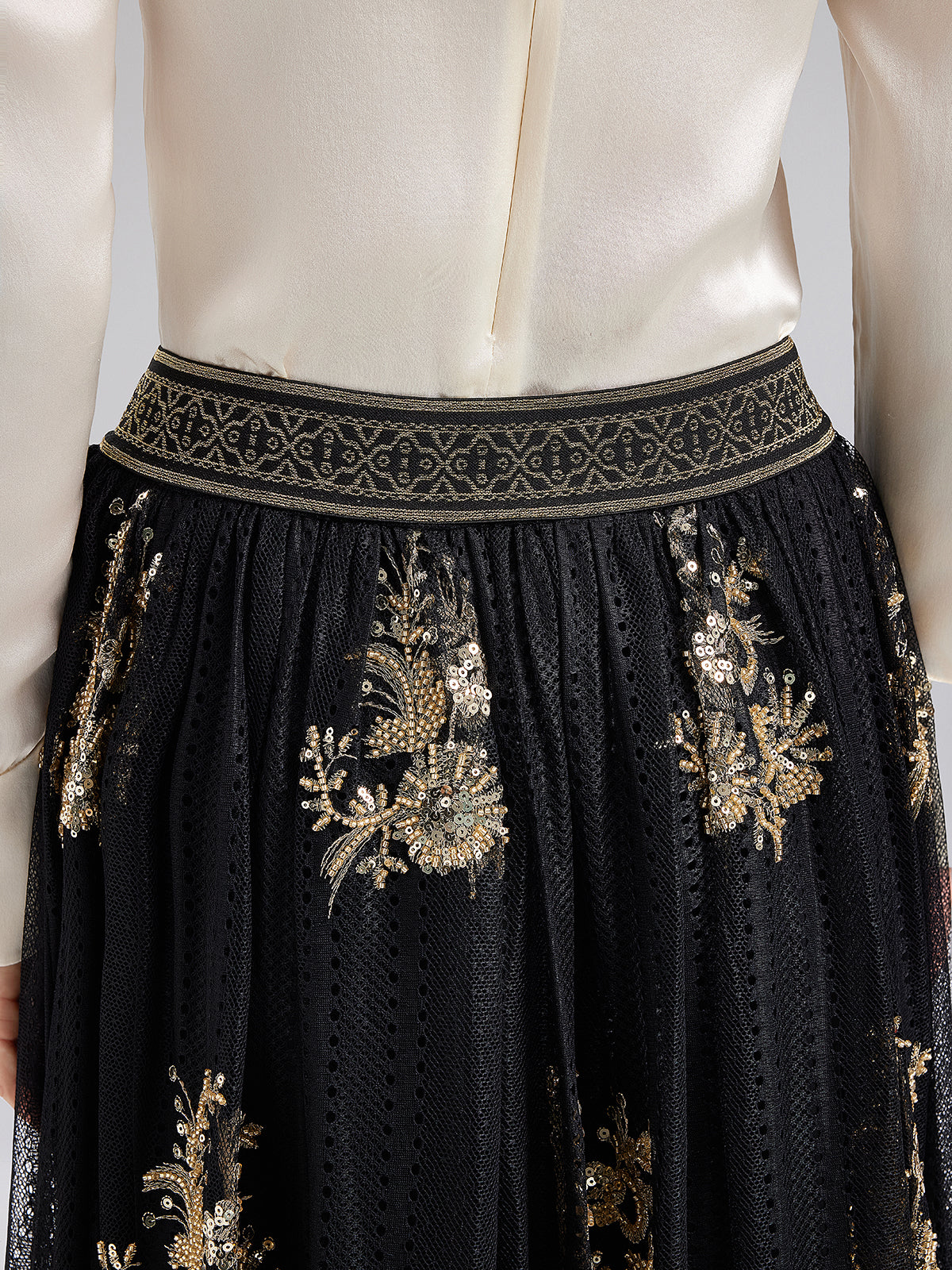 Embroidered Luxe Mesh Skirt