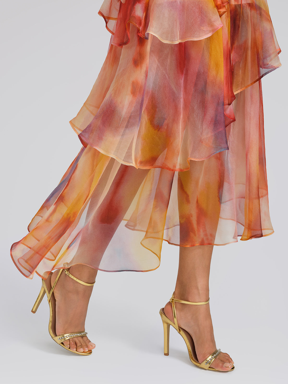 Silk Tie-Dye Ruffled Vacation Skirt