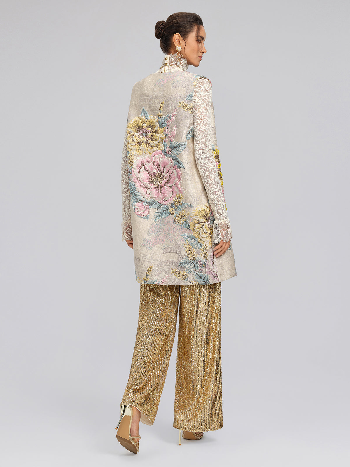 Hand-Sewn Jacquard Floral Beaded Vest