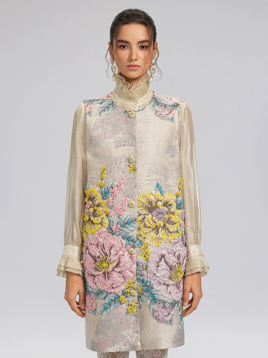 Hand-Sewn Jacquard Floral Beaded Vest