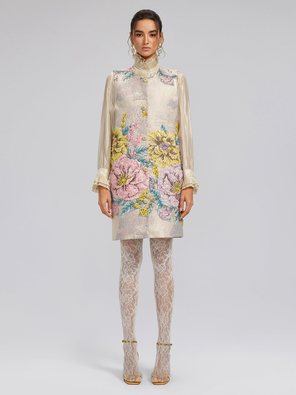 Hand-Sewn Jacquard Floral Beaded Vest