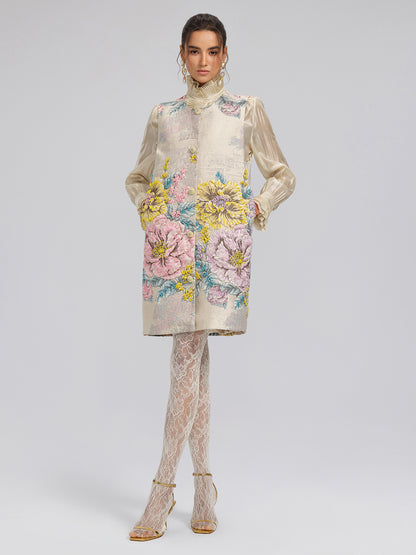 Silk Metallic-Sheen Pleated Shirt