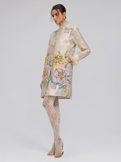 Hand-Sewn Jacquard Floral Beaded Vest