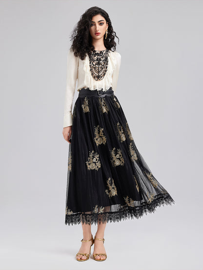 Embroidered Luxe Mesh Skirt