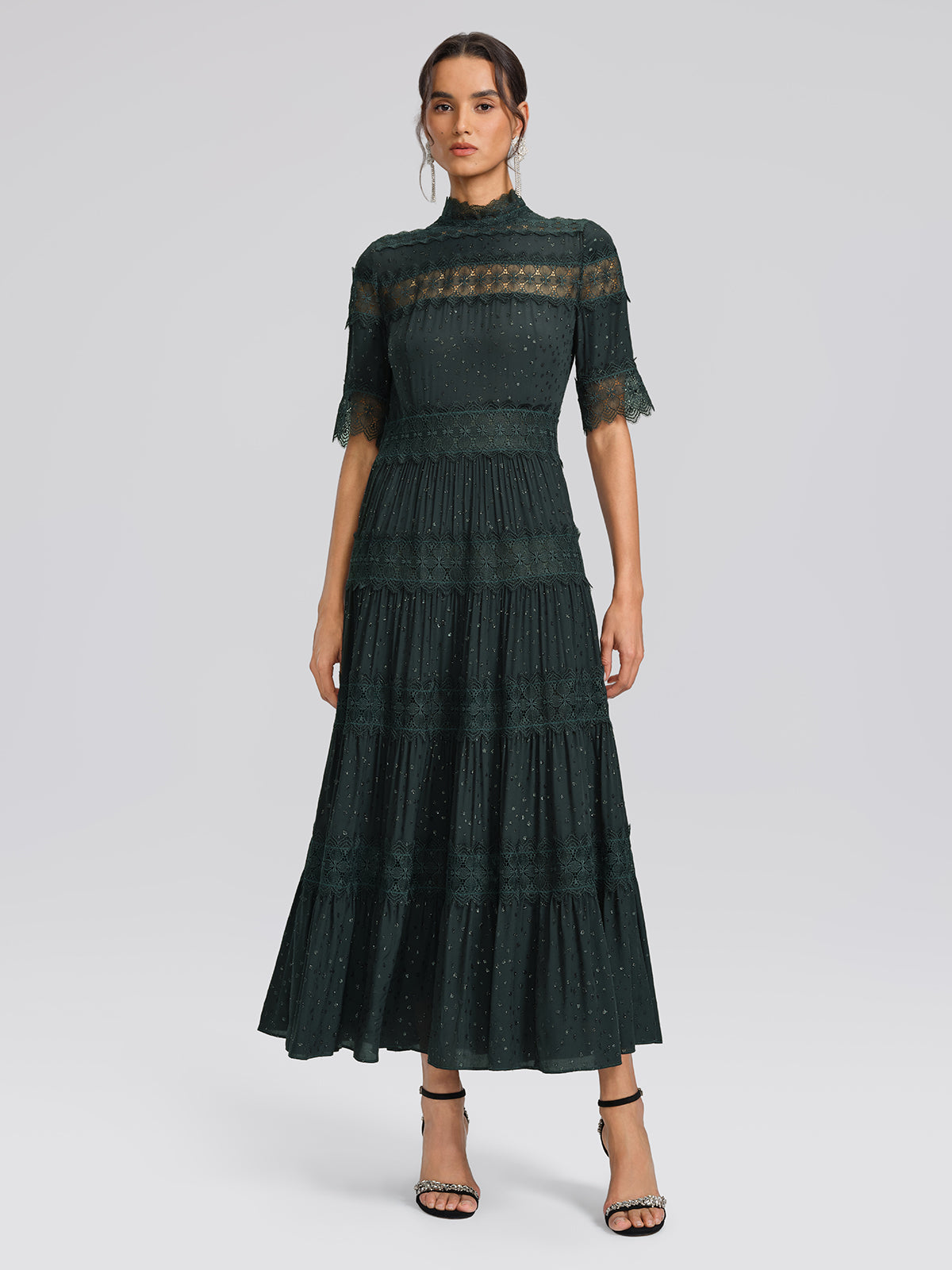 French Lace Panel Ruffle Dress