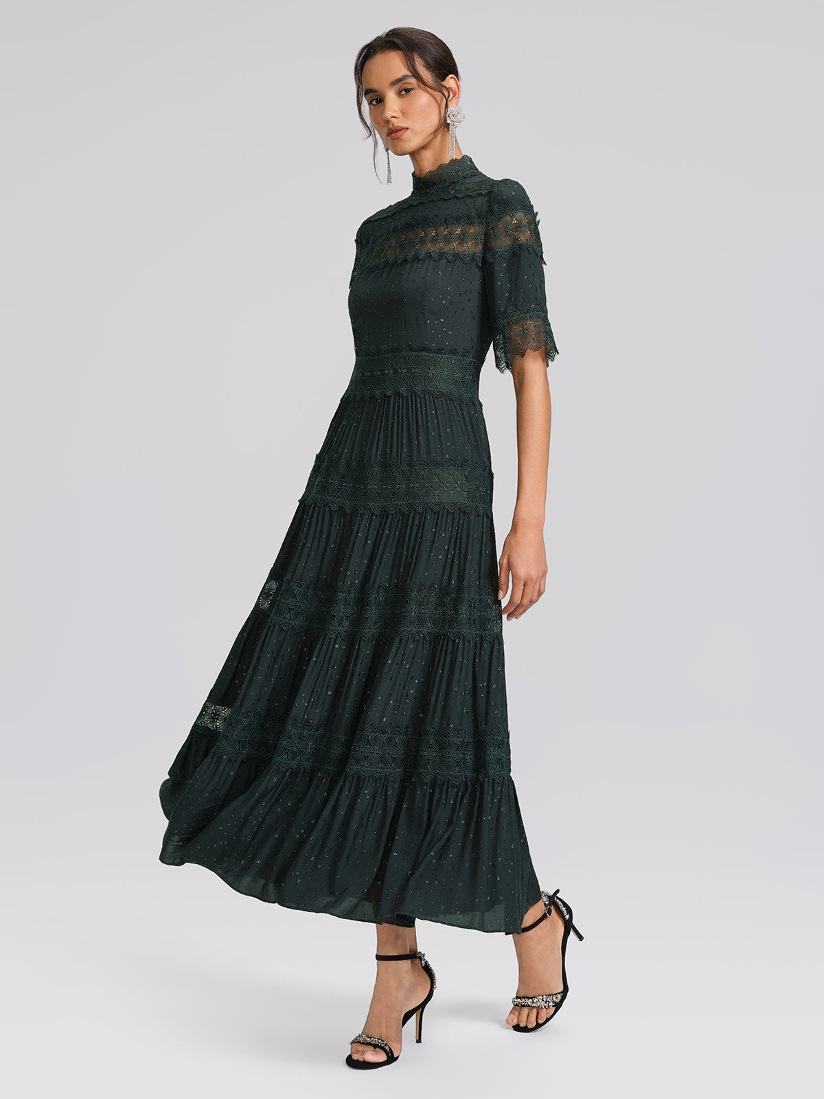 French Lace Panel Ruffle Dress