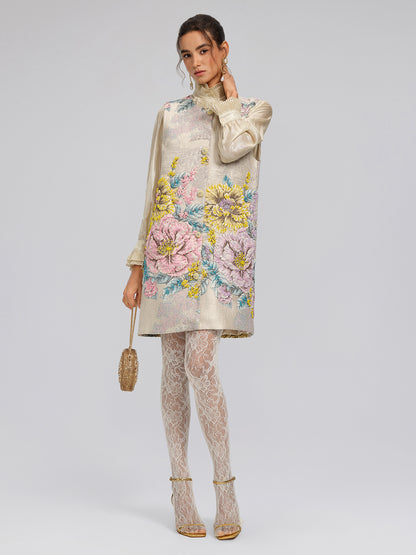 Hand-Sewn Jacquard Floral Beaded Vest