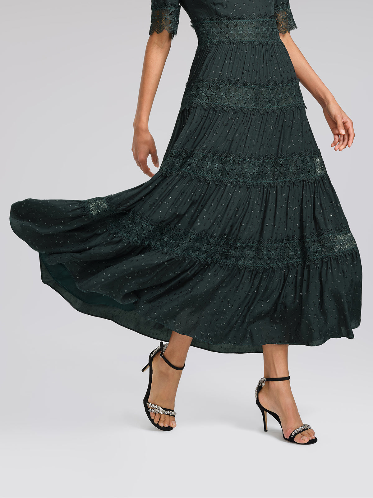 French Lace Panel Ruffle Dress