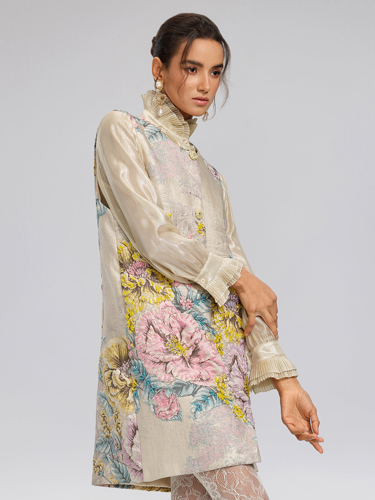 Hand-Sewn Jacquard Floral Beaded Vest