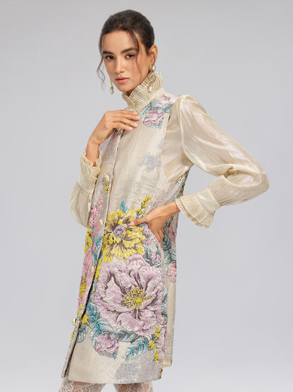 Hand-Sewn Jacquard Floral Beaded Vest