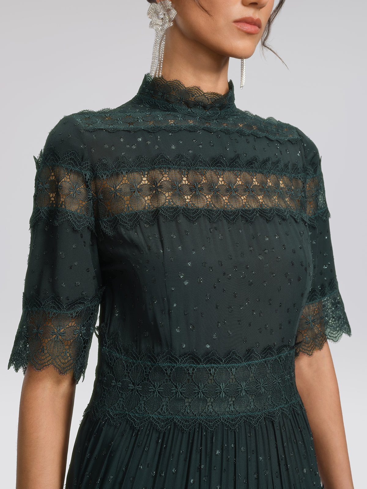French Lace Panel Ruffle Dress