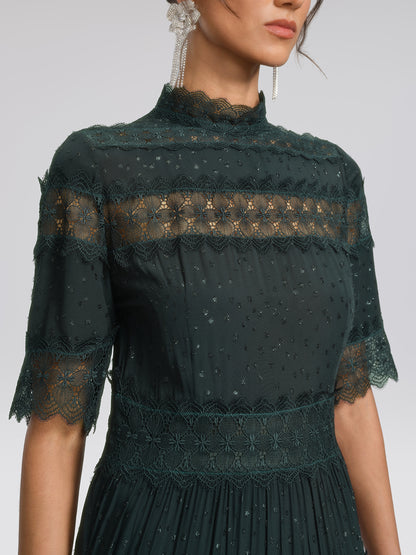 French Lace Panel Ruffle Dress
