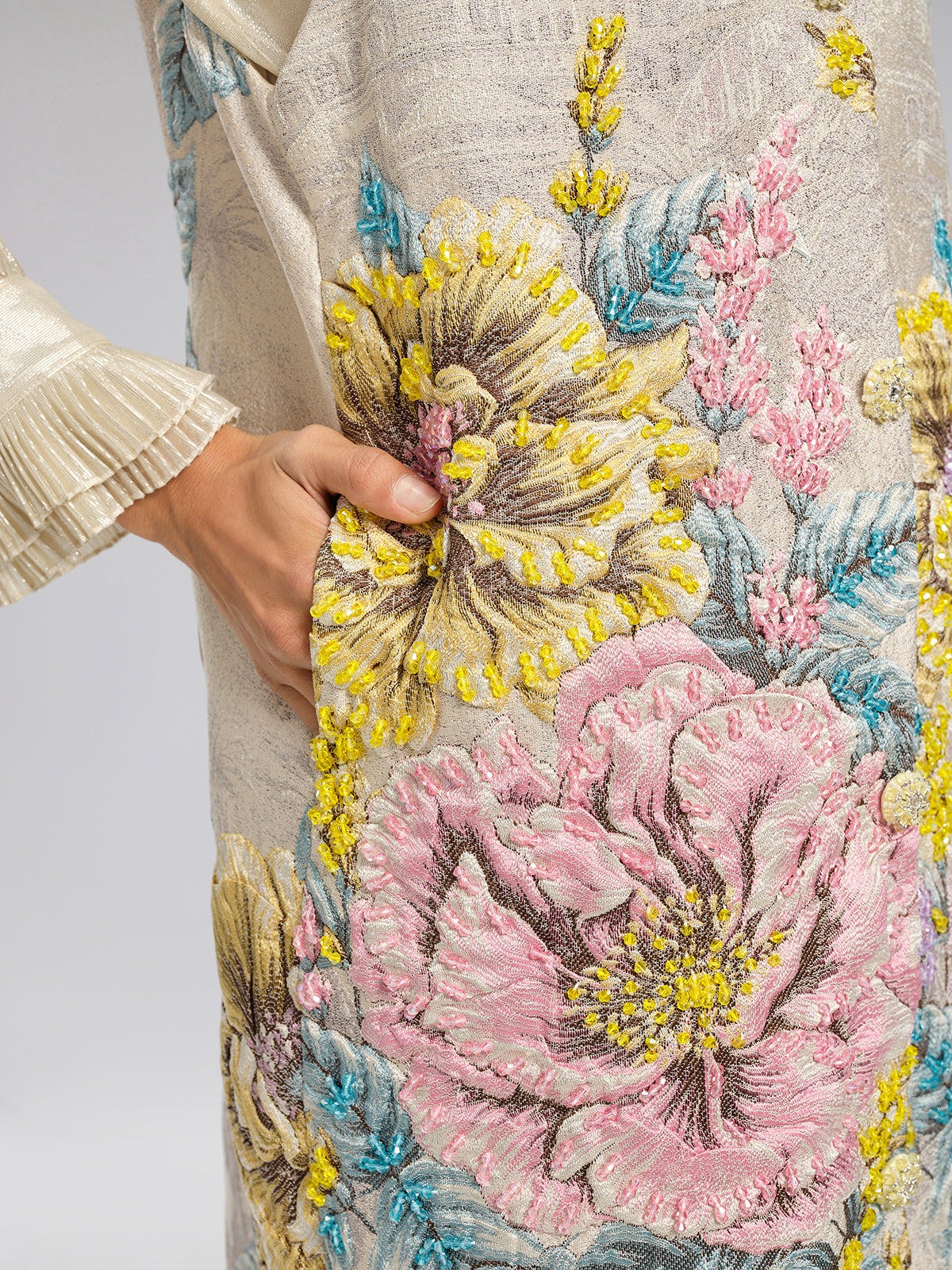 Hand-Sewn Jacquard Floral Beaded Vest