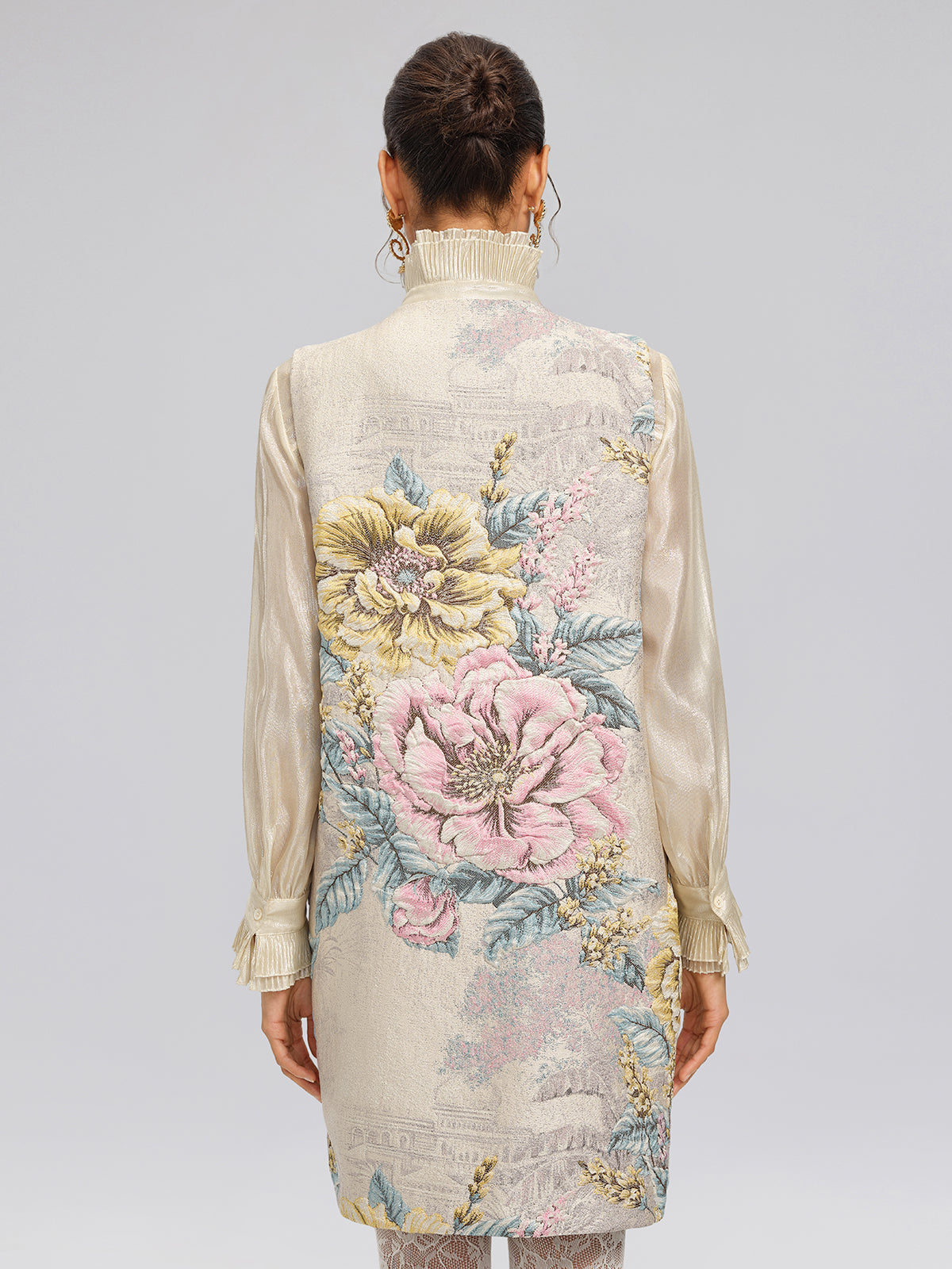 Hand-Sewn Jacquard Floral Beaded Vest