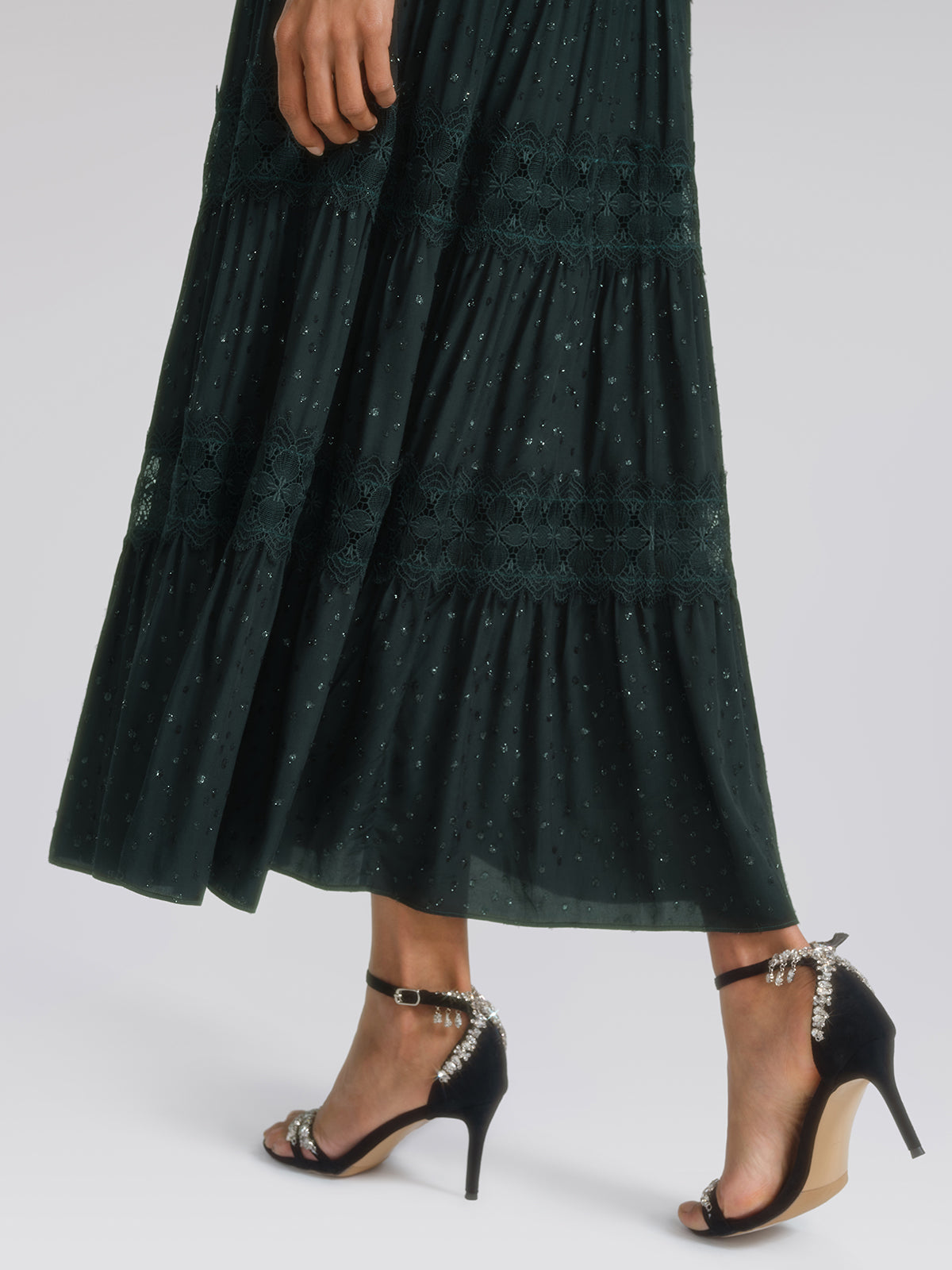 French Lace Panel Ruffle Dress