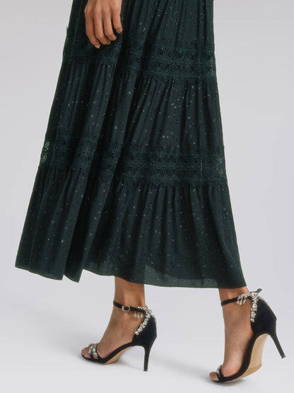 French Lace Panel Ruffle Dress