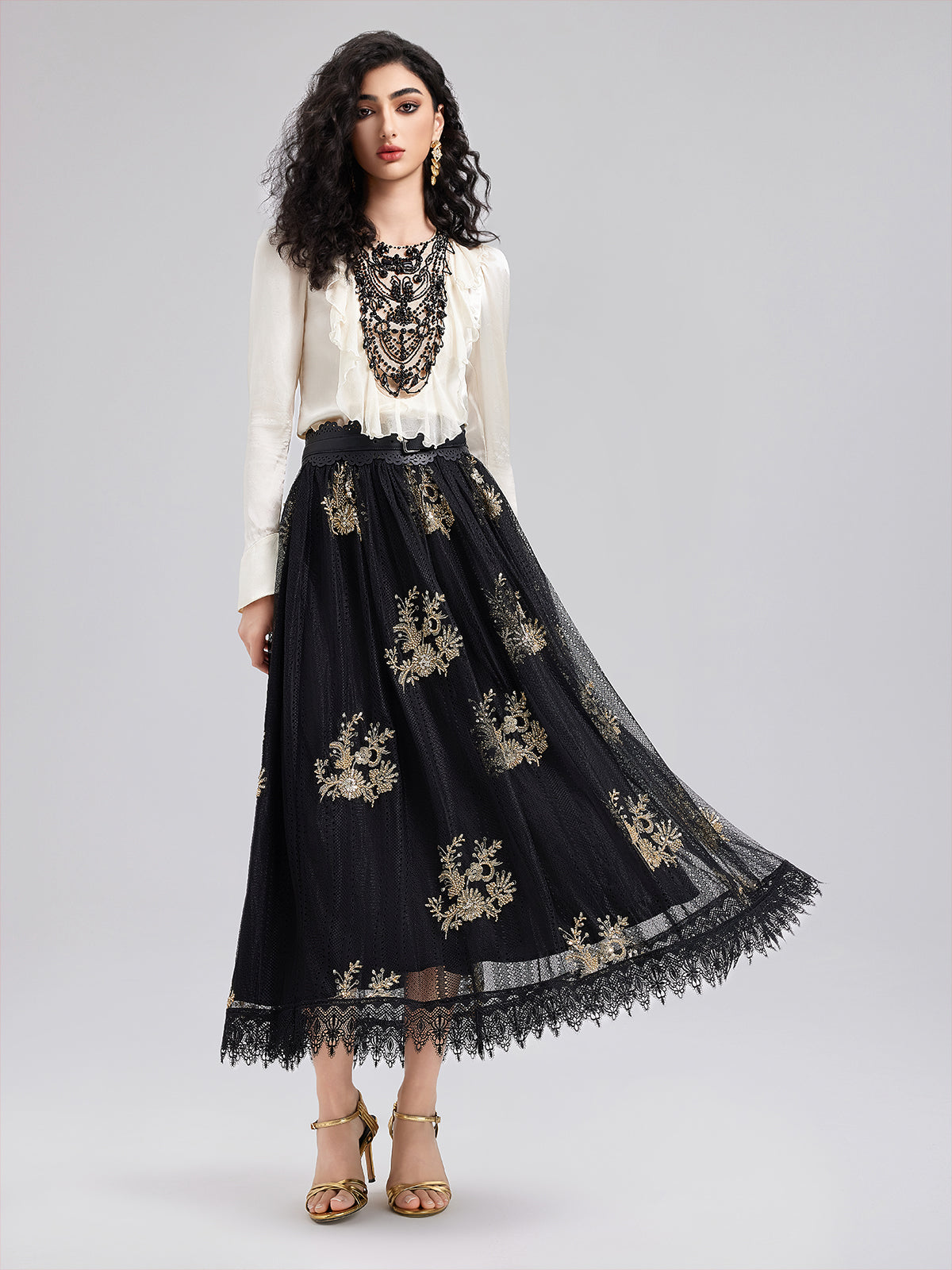 Embroidered Luxe Mesh Skirt