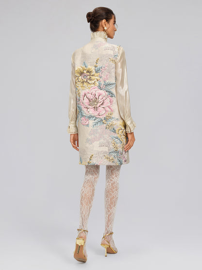 Hand-Sewn Jacquard Floral Beaded Vest