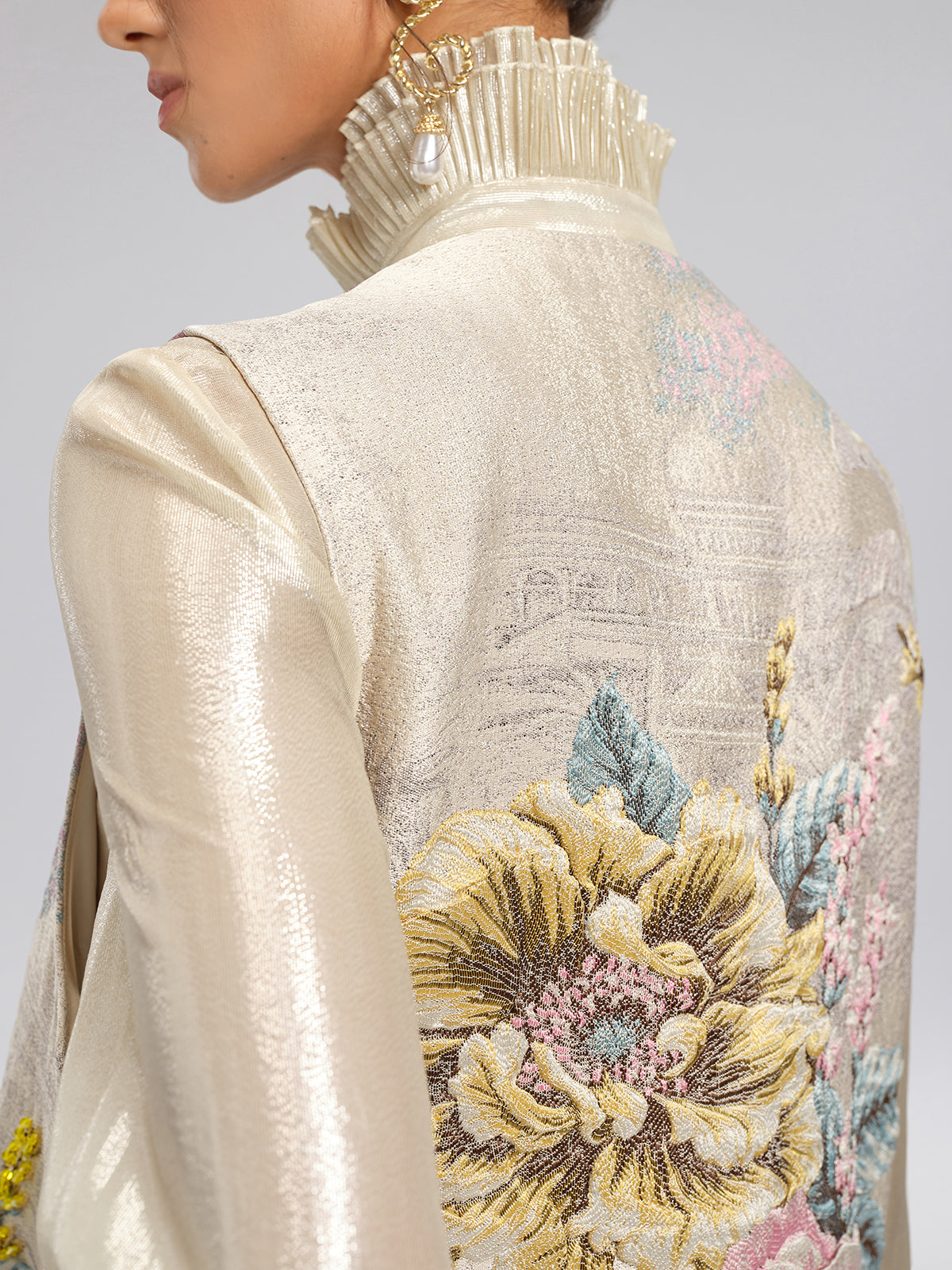 Hand-Sewn Jacquard Floral Beaded Vest