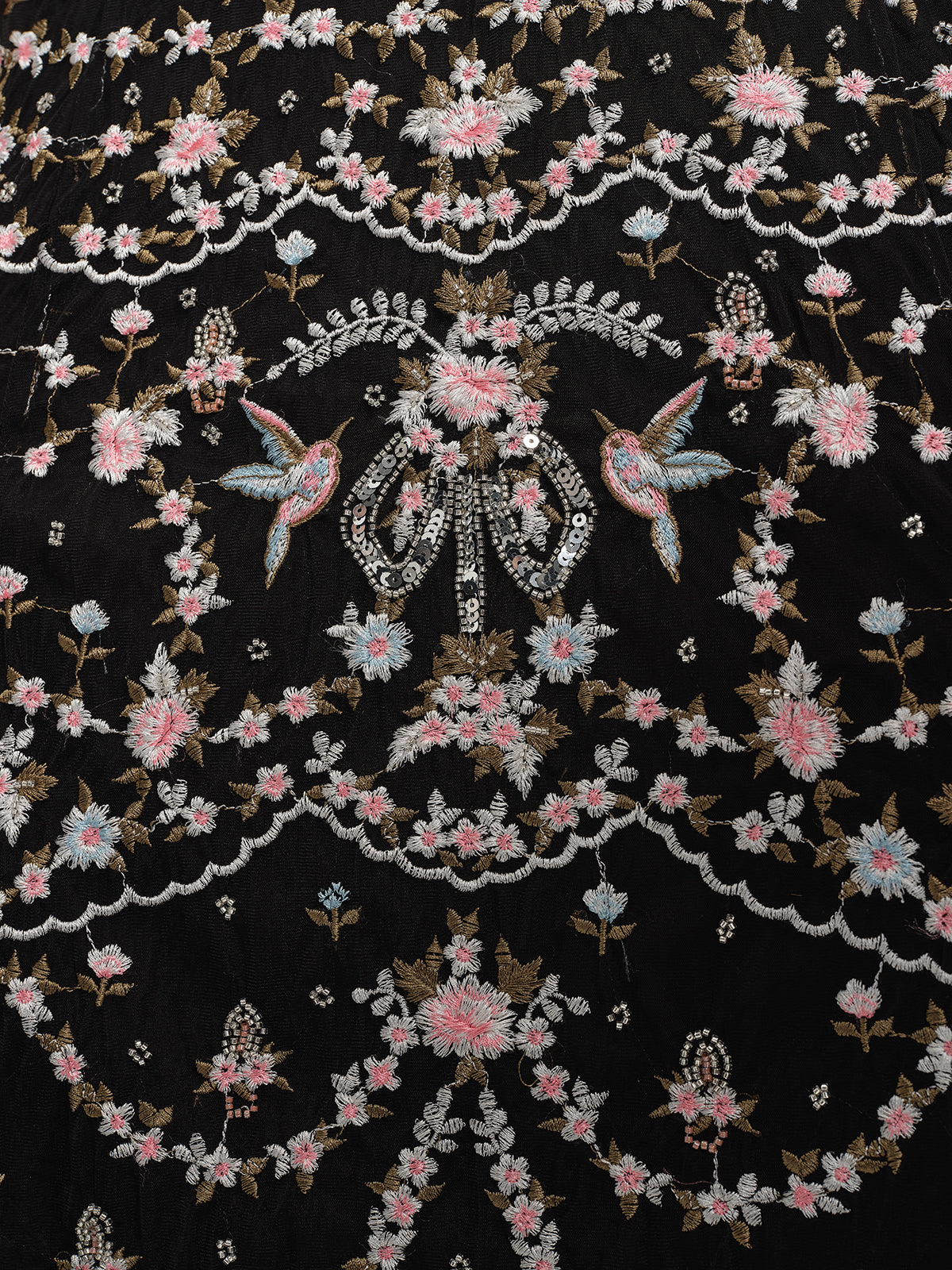 Embroidered Floral Ruffled Tulle Dress