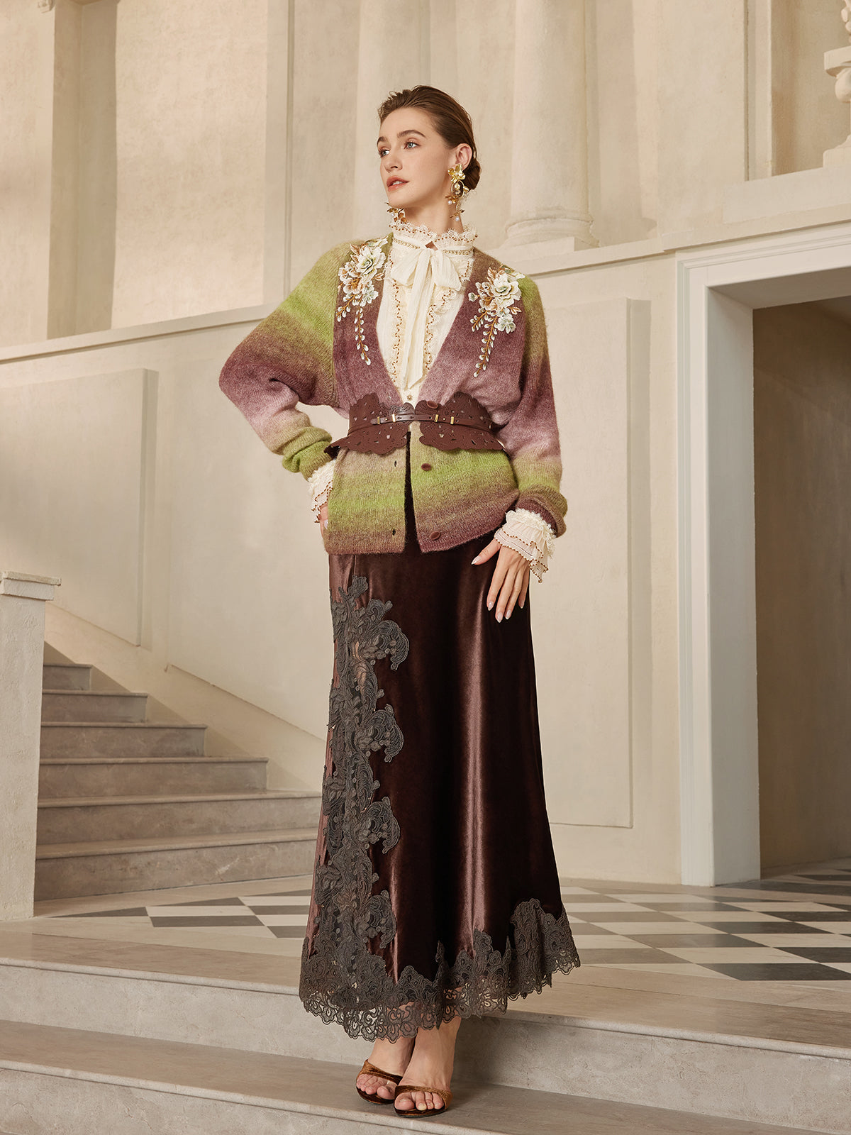 Gradient Wool Beaded Knit Sweater