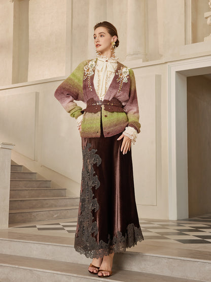 Gradient Wool Beaded Knit Sweater