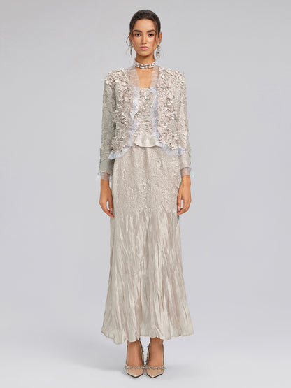 Champagne Pleated Texture Beaded Set