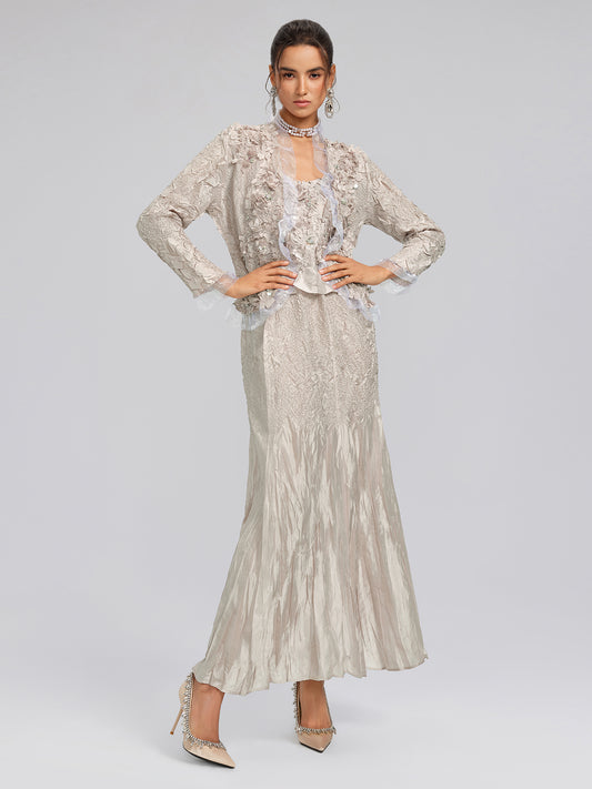 Champagne Pleated Texture Beaded Set