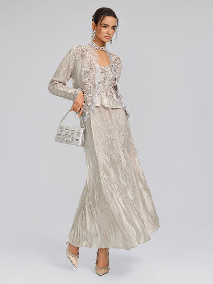 Champagne Pleated Texture Beaded Set