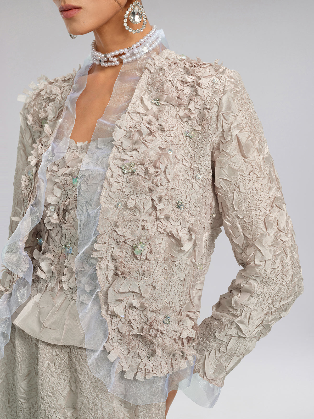 Final Sale | Champagne Pleated Texture Beaded Set