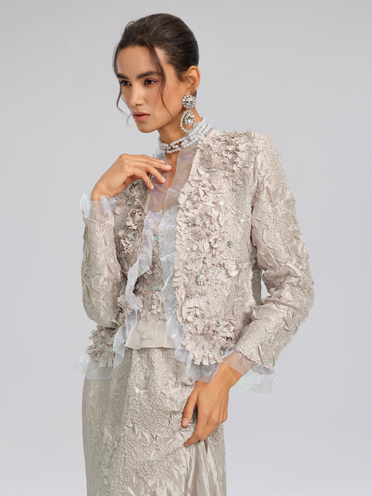 Final Sale | Champagne Pleated Texture Beaded Set