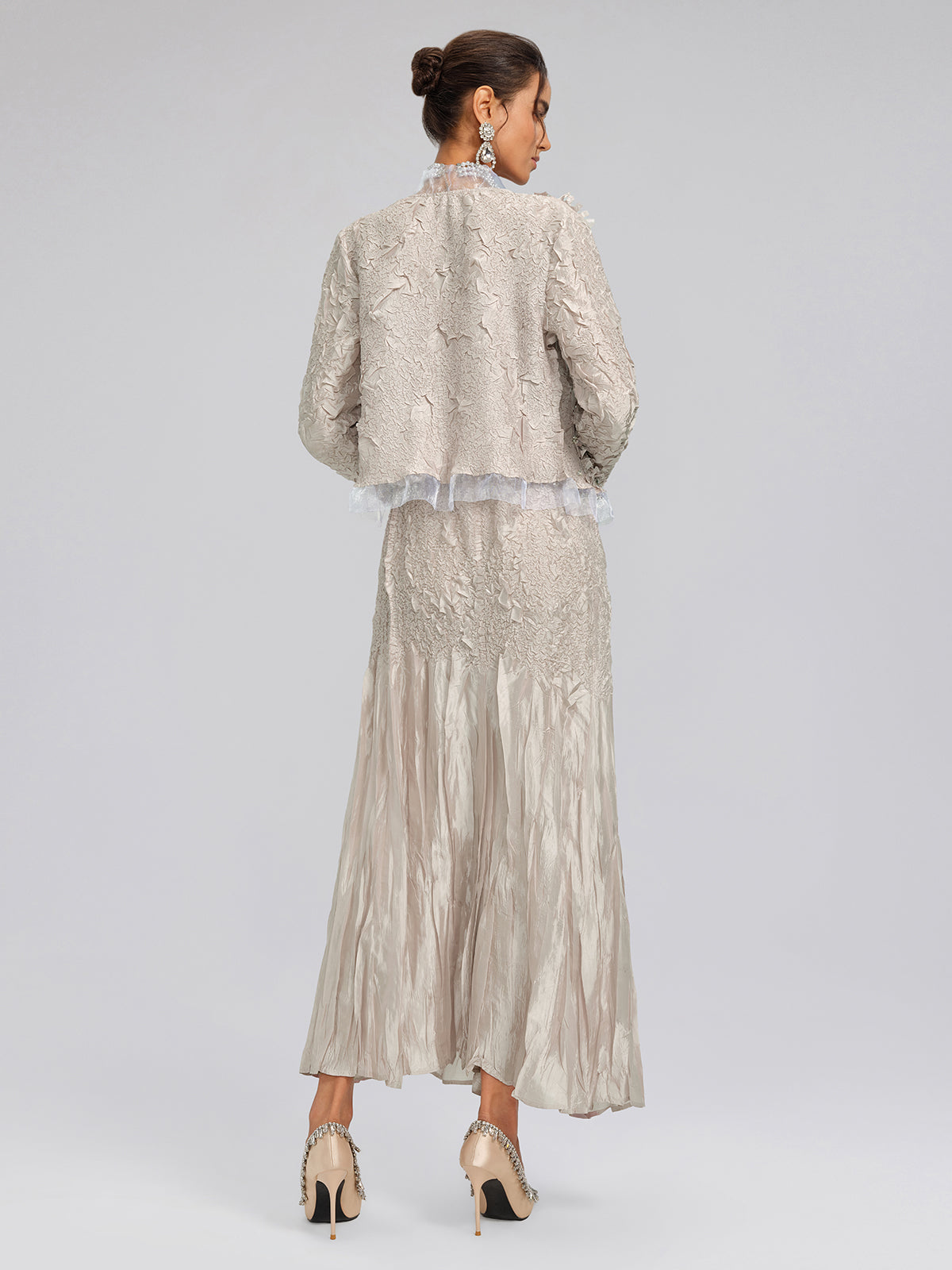 Final Sale | Champagne Pleated Texture Beaded Set