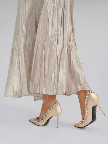 Champagne Pleated Texture Beaded Set