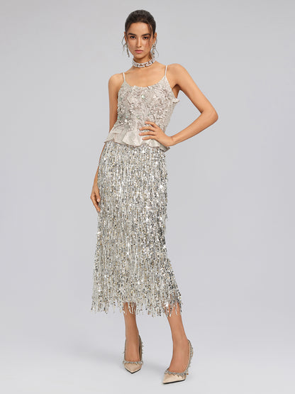 Champagne Pleated Texture Beaded Set